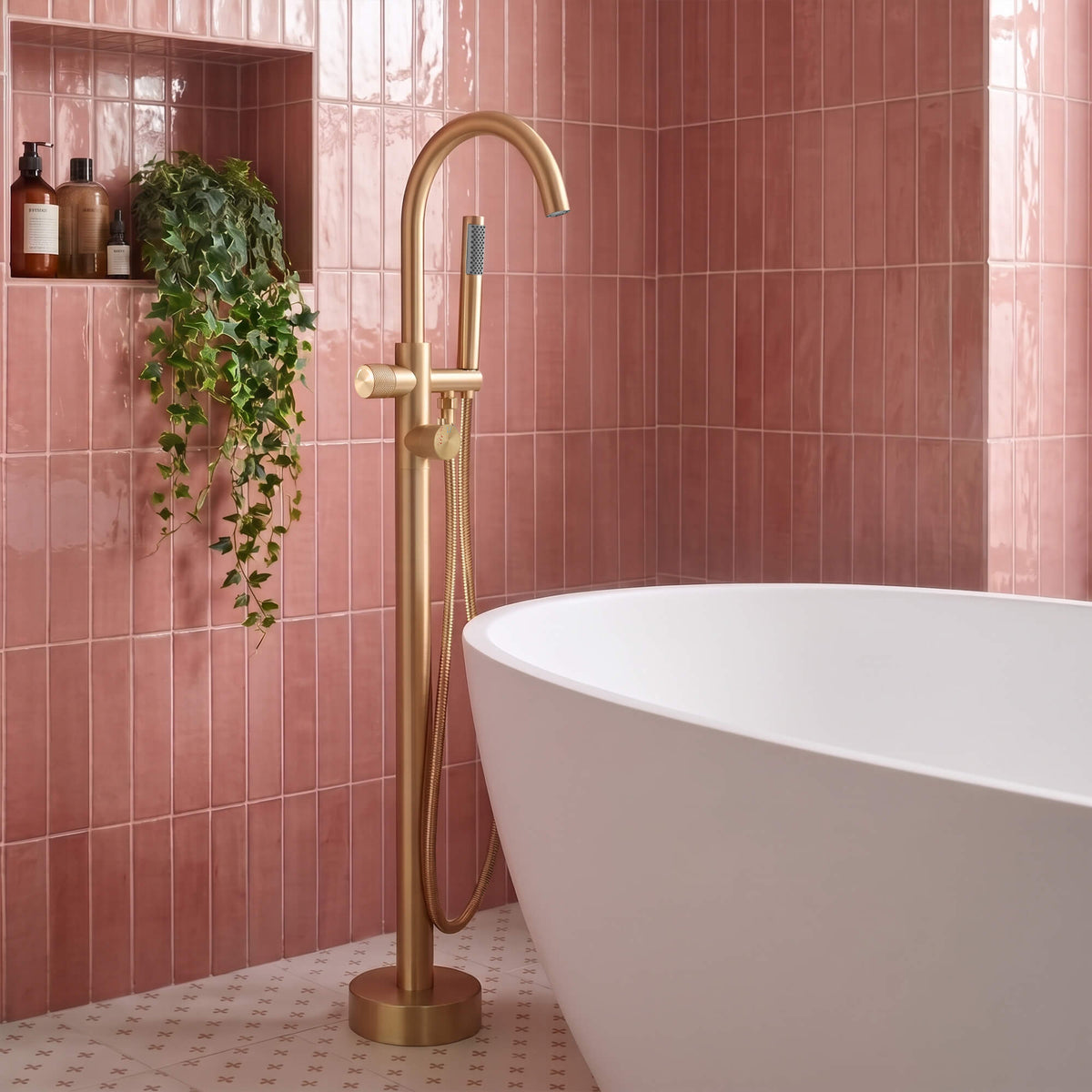 316 Stainless Steel Thermostatic Freestanding Tub Faucet with Handheld Shower