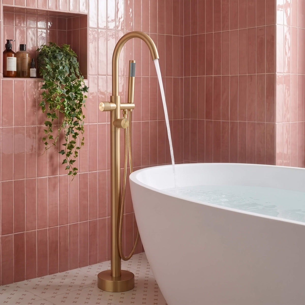316 Stainless Steel Thermostatic Freestanding Tub Faucet with Handheld Shower