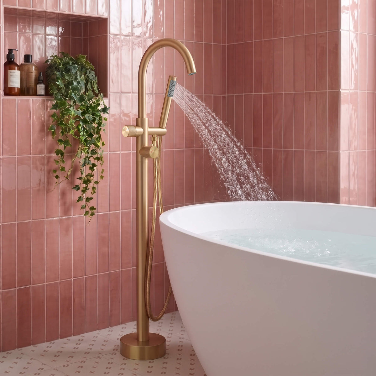 316 Stainless Steel Thermostatic Freestanding Tub Faucet with Handheld Shower