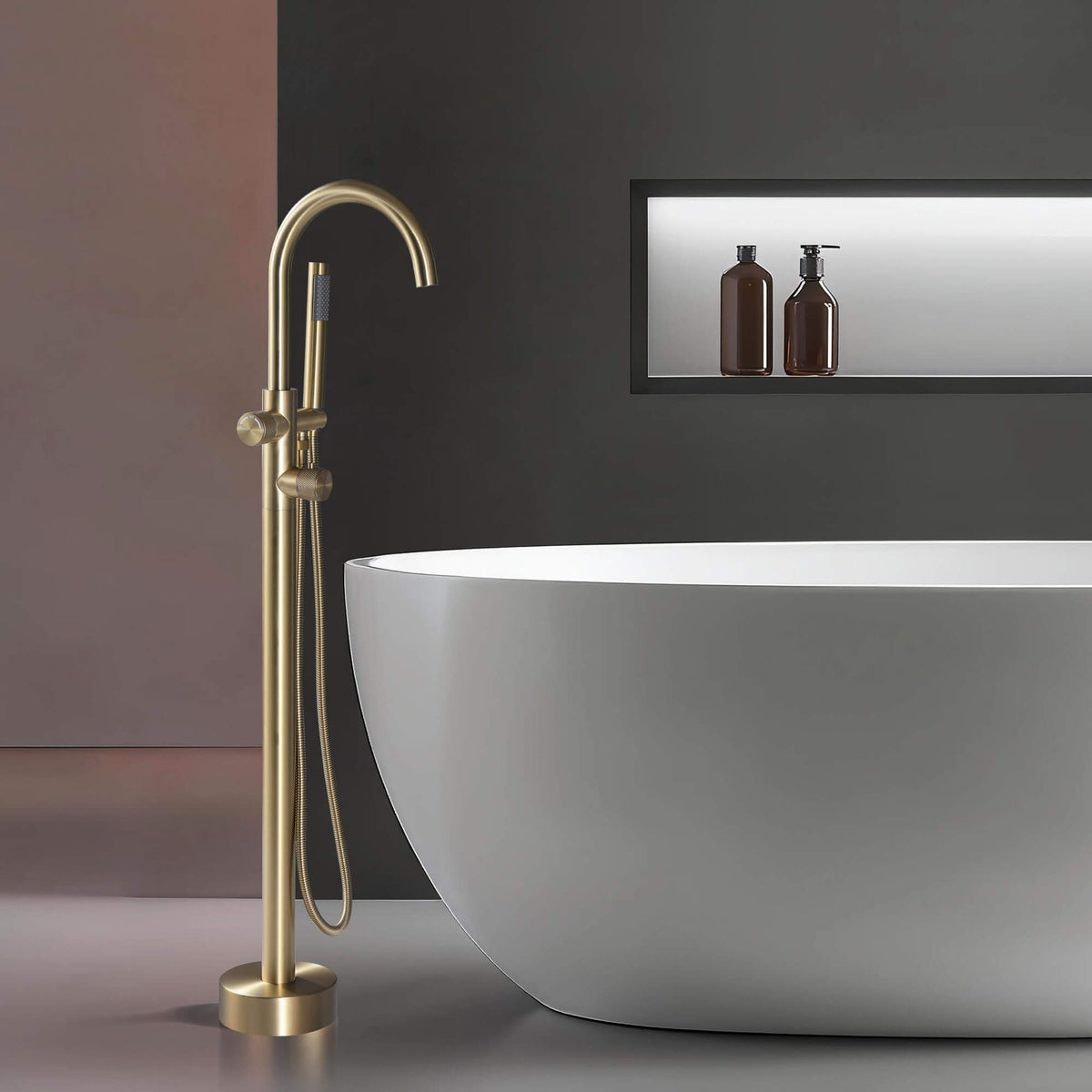 316 Stainless Steel Thermostatic Freestanding Tub Faucet with Handheld Shower