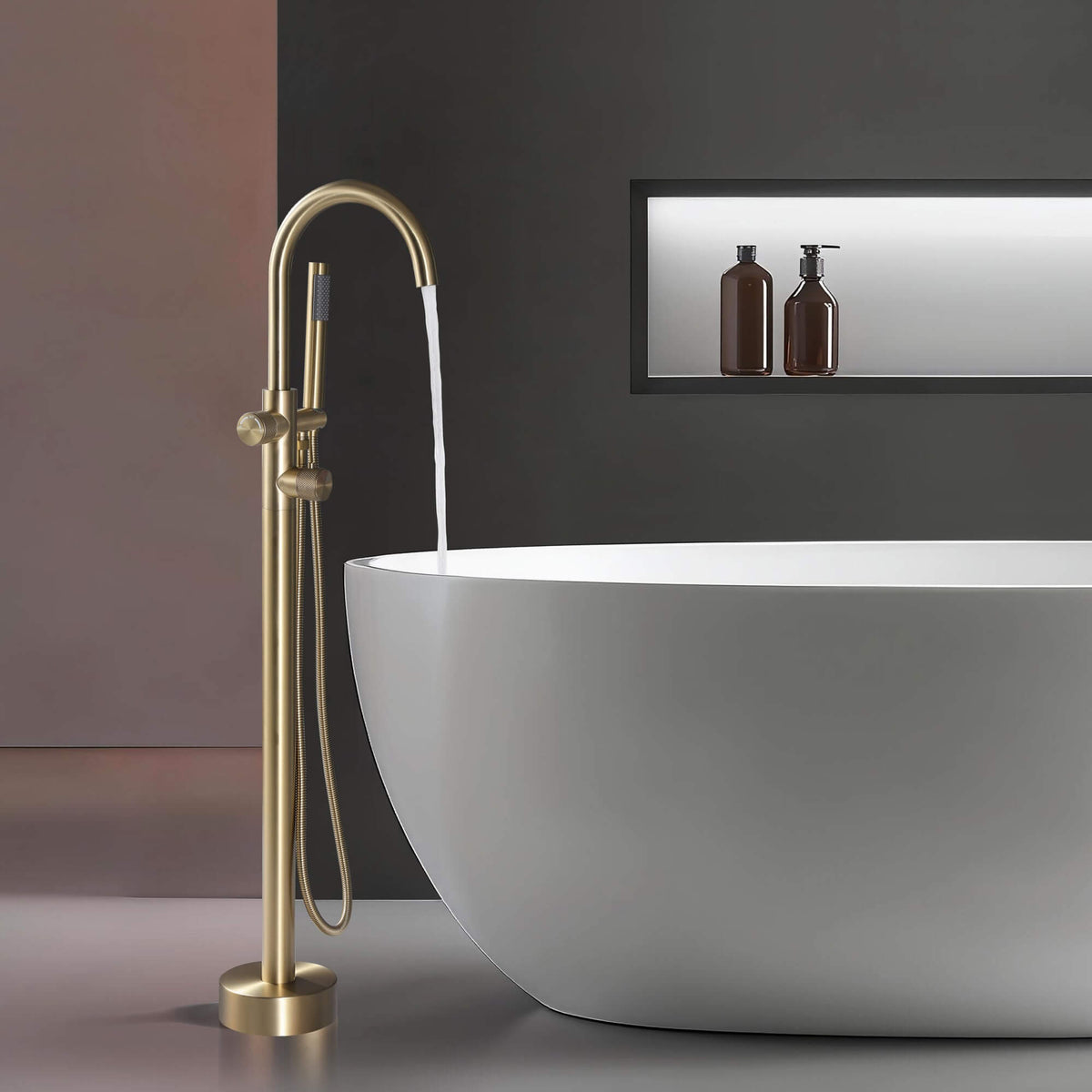 316 Stainless Steel Thermostatic Freestanding Tub Faucet with Handheld Shower