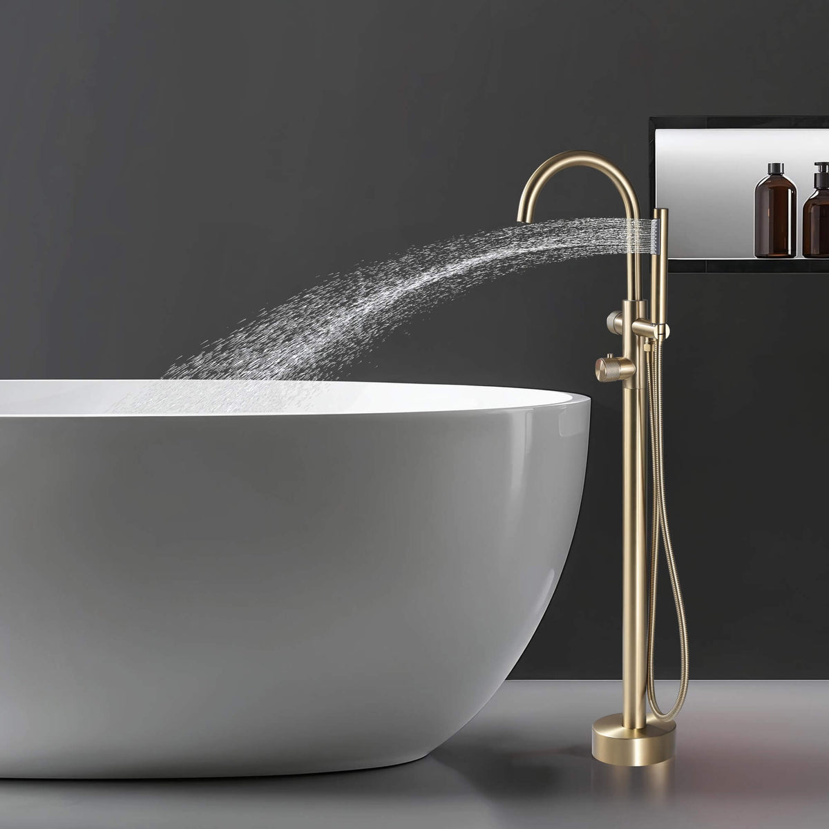 316 Stainless Steel Thermostatic Freestanding Tub Faucet with Handheld Shower