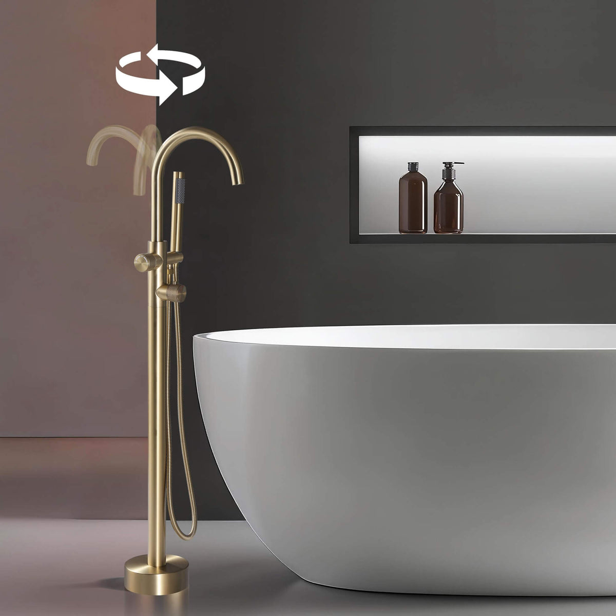 316 Stainless Steel Thermostatic Freestanding Tub Faucet with Handheld Shower