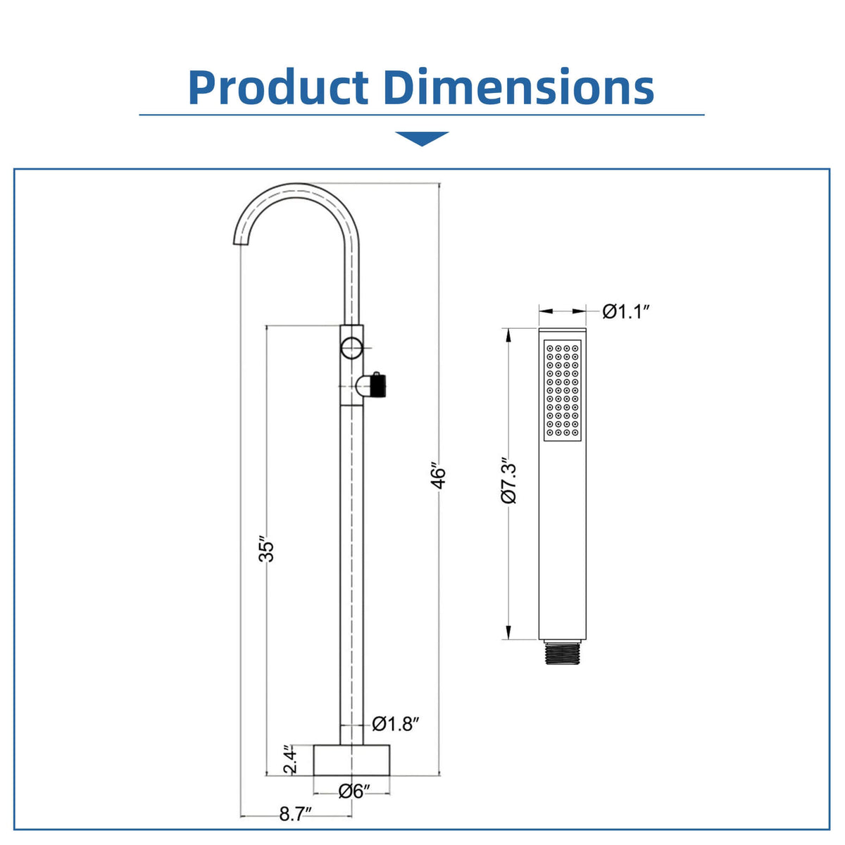 316 Stainless Steel Thermostatic Freestanding Tub Faucet with Handheld Shower