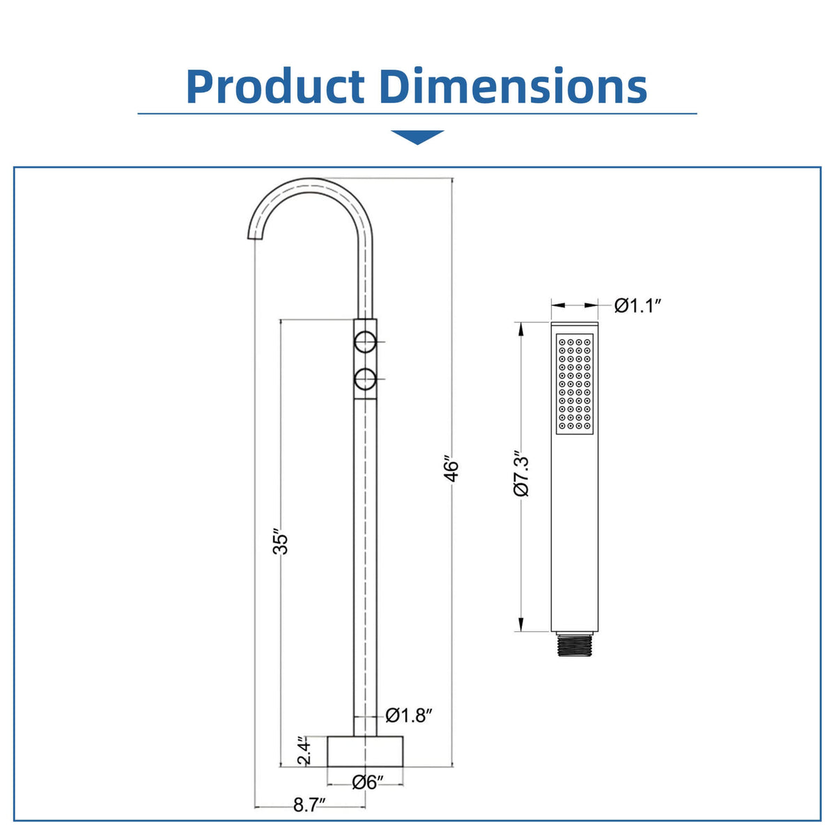 Thermostatic Bathtub Faucet with Hand Shower 316 Stainless Steel Freestanding Tub Filler