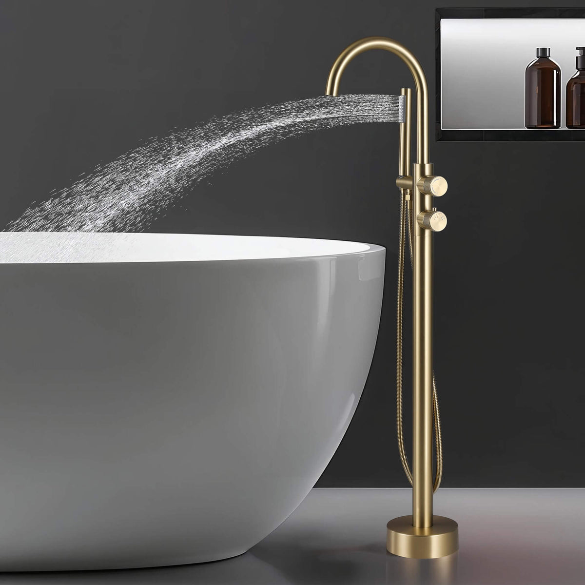 Thermostatic Bathtub Faucet with Hand Shower 316 Stainless Steel Freestanding Tub Filler