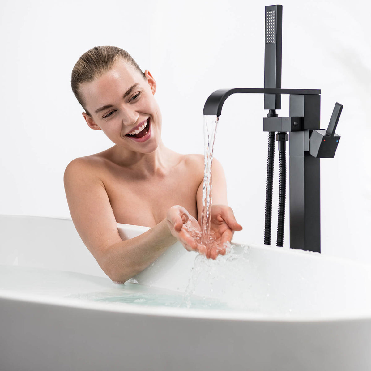 Freestanding Bathtub Faucet 304 Stainless Steel Tub Filler with Handheld Shower