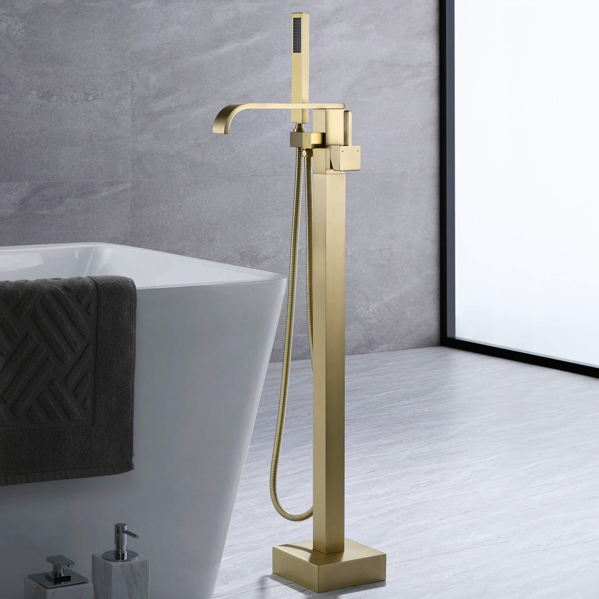 Freestanding Bathtub Faucet 304 Stainless Steel Tub Filler with Handheld Shower