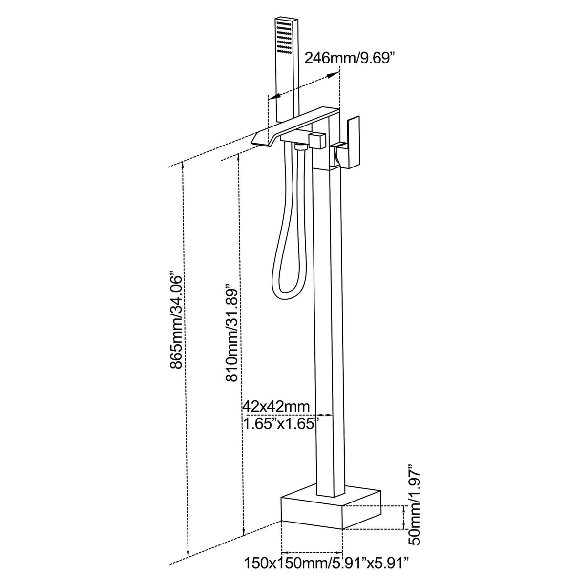 Freestanding Bathtub Faucet 304 Stainless Steel Tub Filler with Handheld Shower