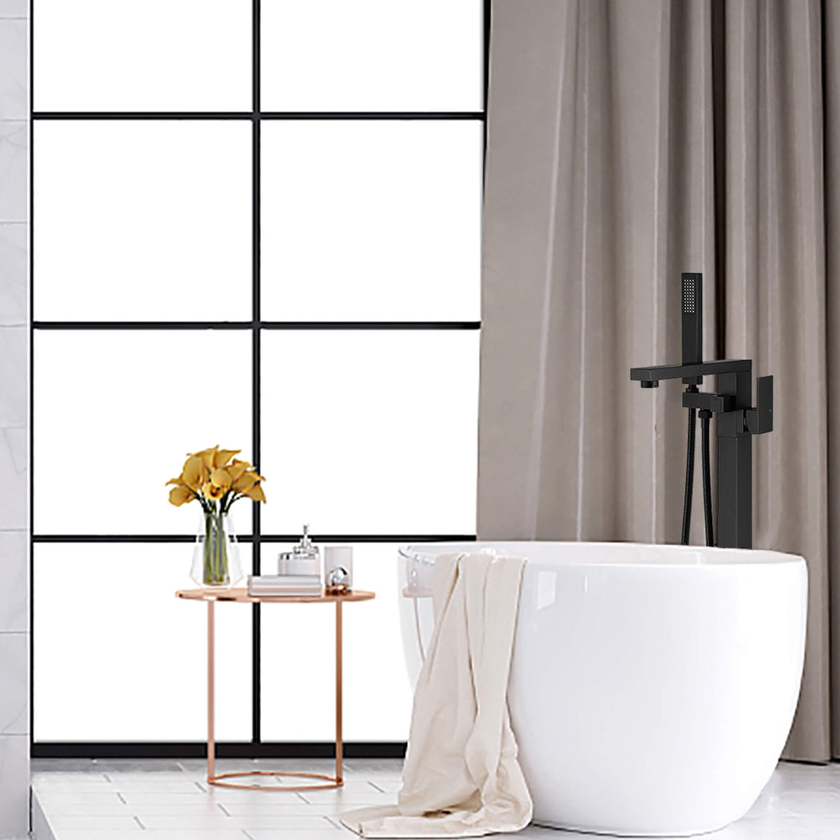 Freestanding Tub Filler 304 Stainless Steel Floor-Mounted Bathtub Faucet