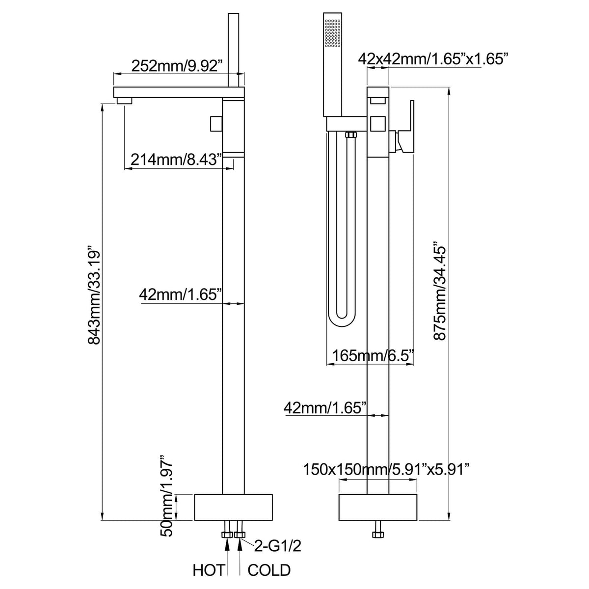 Freestanding Tub Filler 304 Stainless Steel Floor-Mounted Bathtub Faucet