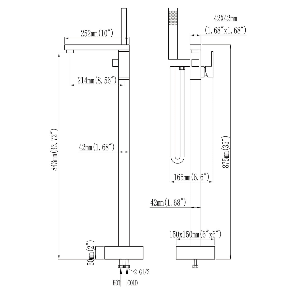Freestanding Tub Filler 304 Stainless Steel Floor-Mounted Bathtub Faucet