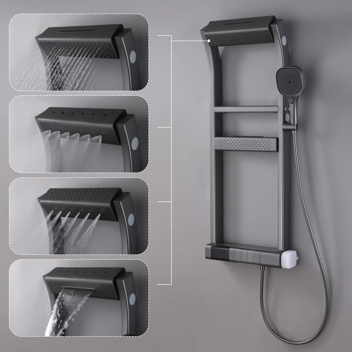 Thermostatic Shower System with 4 Water Modes Handheld Showerhead LED Display and Dual Storage Shelf