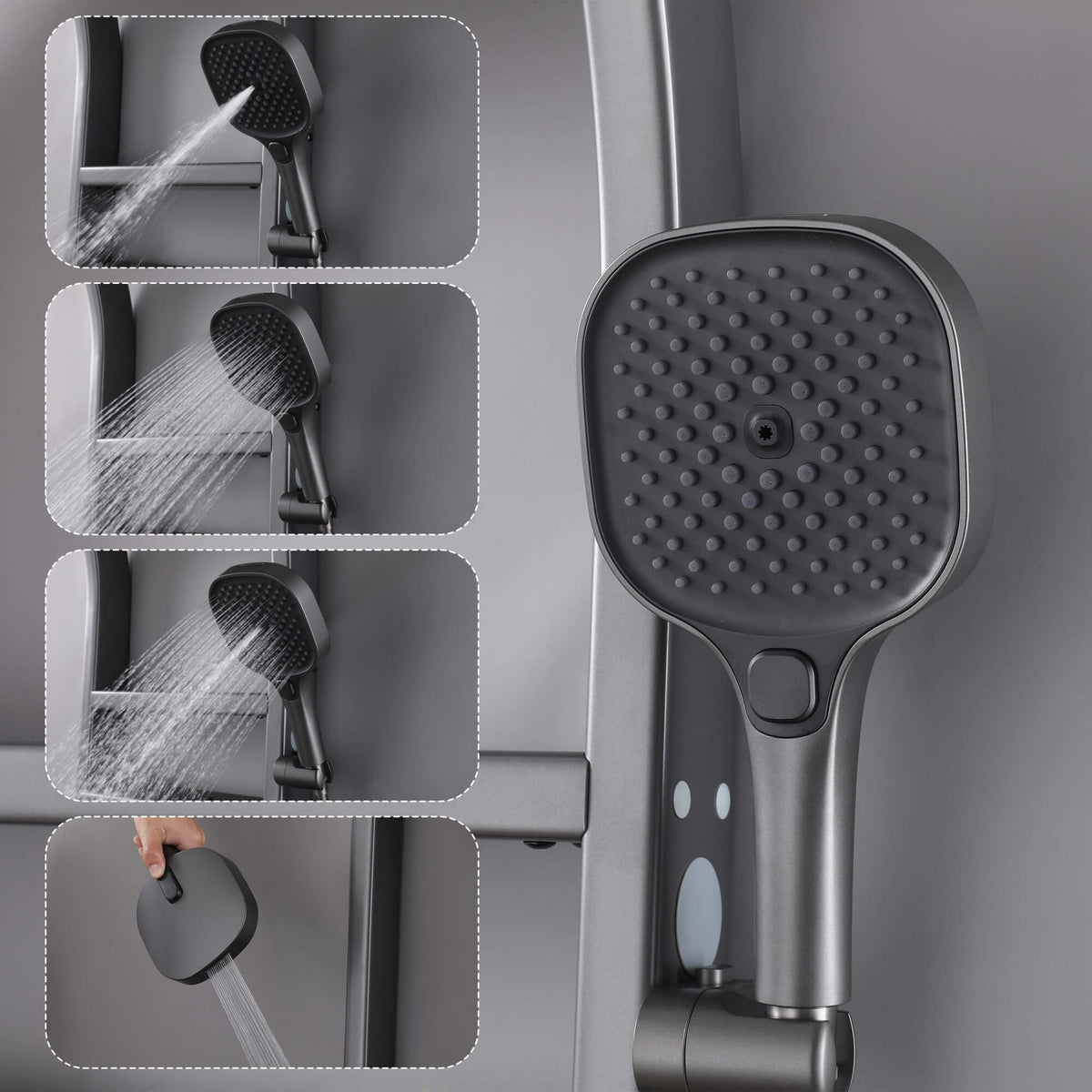 Thermostatic Shower System with 4 Water Modes Handheld Showerhead LED Display and Dual Storage Shelf