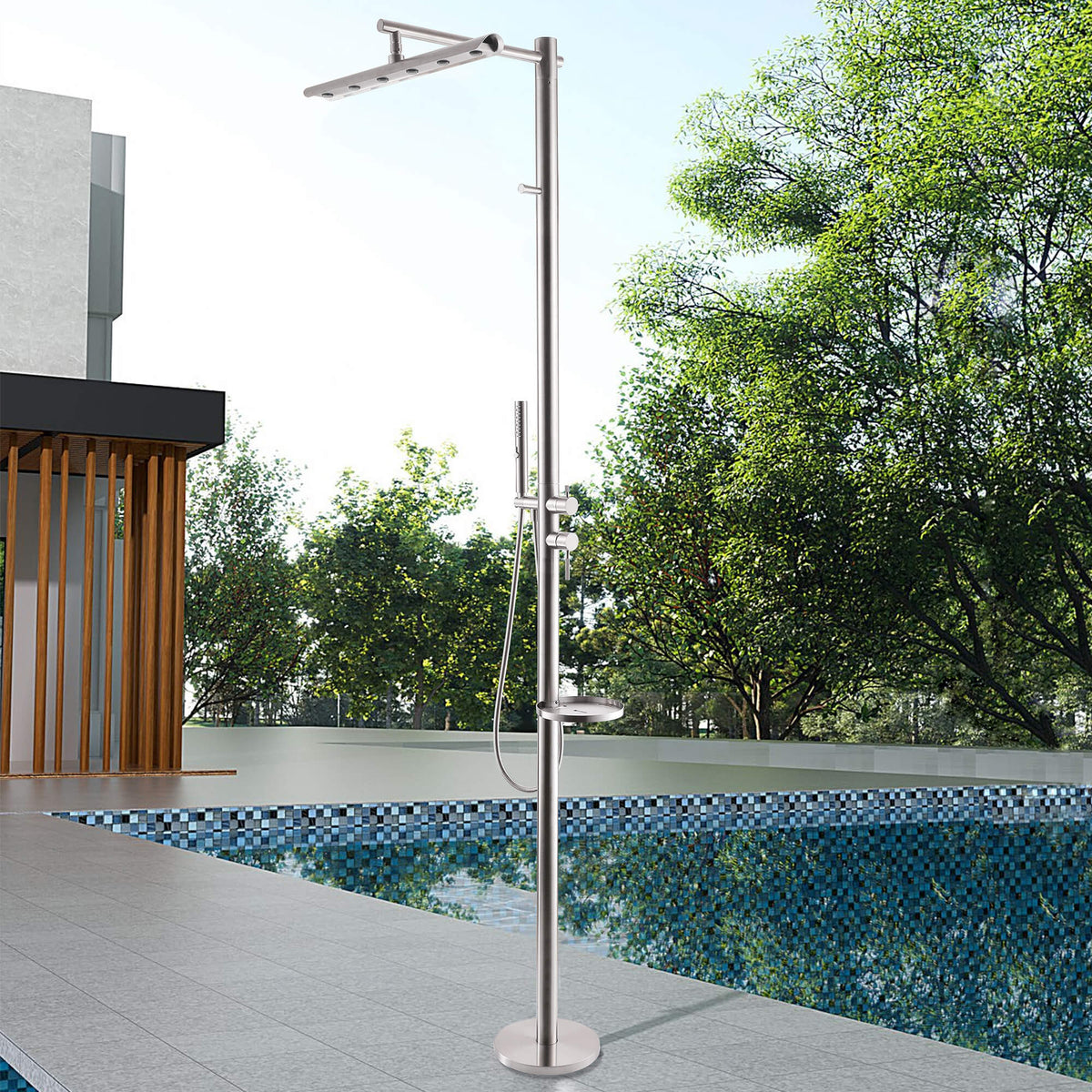 Freestanding 304 Stainless Steel Outdoor Shower with Extra-Wide Rainfall Head for Two-Person Use
