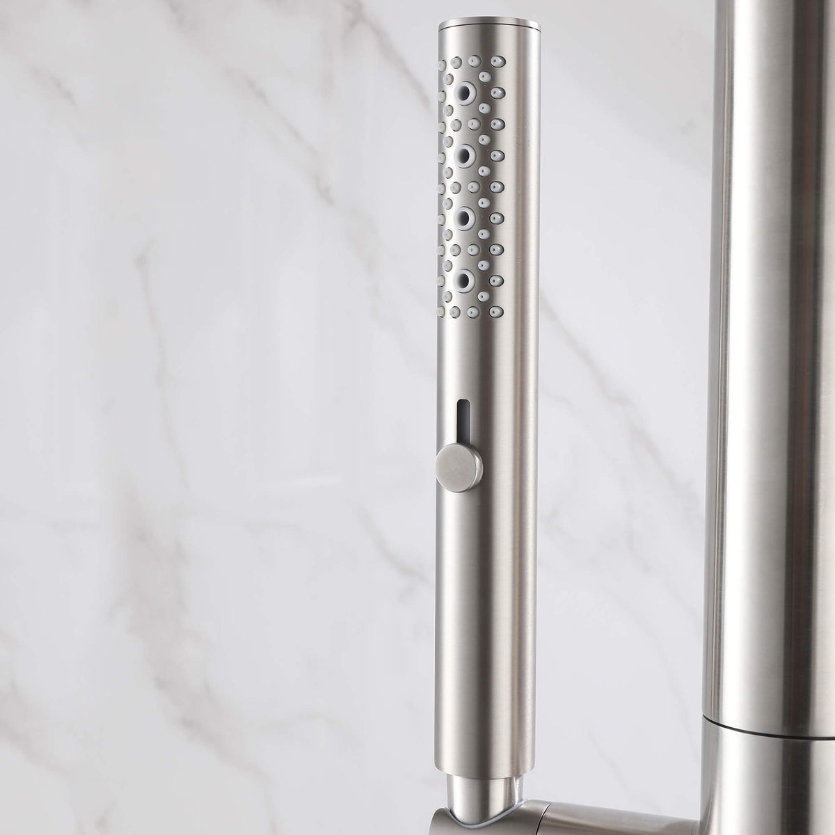 Freestanding 304 Stainless Steel Outdoor Shower with Rainfall Head Hand Shower and Shelf