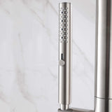 Freestanding 304 Stainless Steel Outdoor Shower with Rainfall Head Hand Shower and Shelf