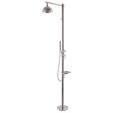 Freestanding 304 Stainless Steel Outdoor Shower with Rainfall Head Hand Shower and Shelf