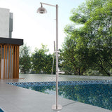 Freestanding 304 Stainless Steel Outdoor Shower with Rainfall Head Hand Shower and Shelf