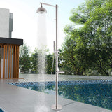 Freestanding 304 Stainless Steel Outdoor Shower with Rainfall Head Hand Shower and Shelf