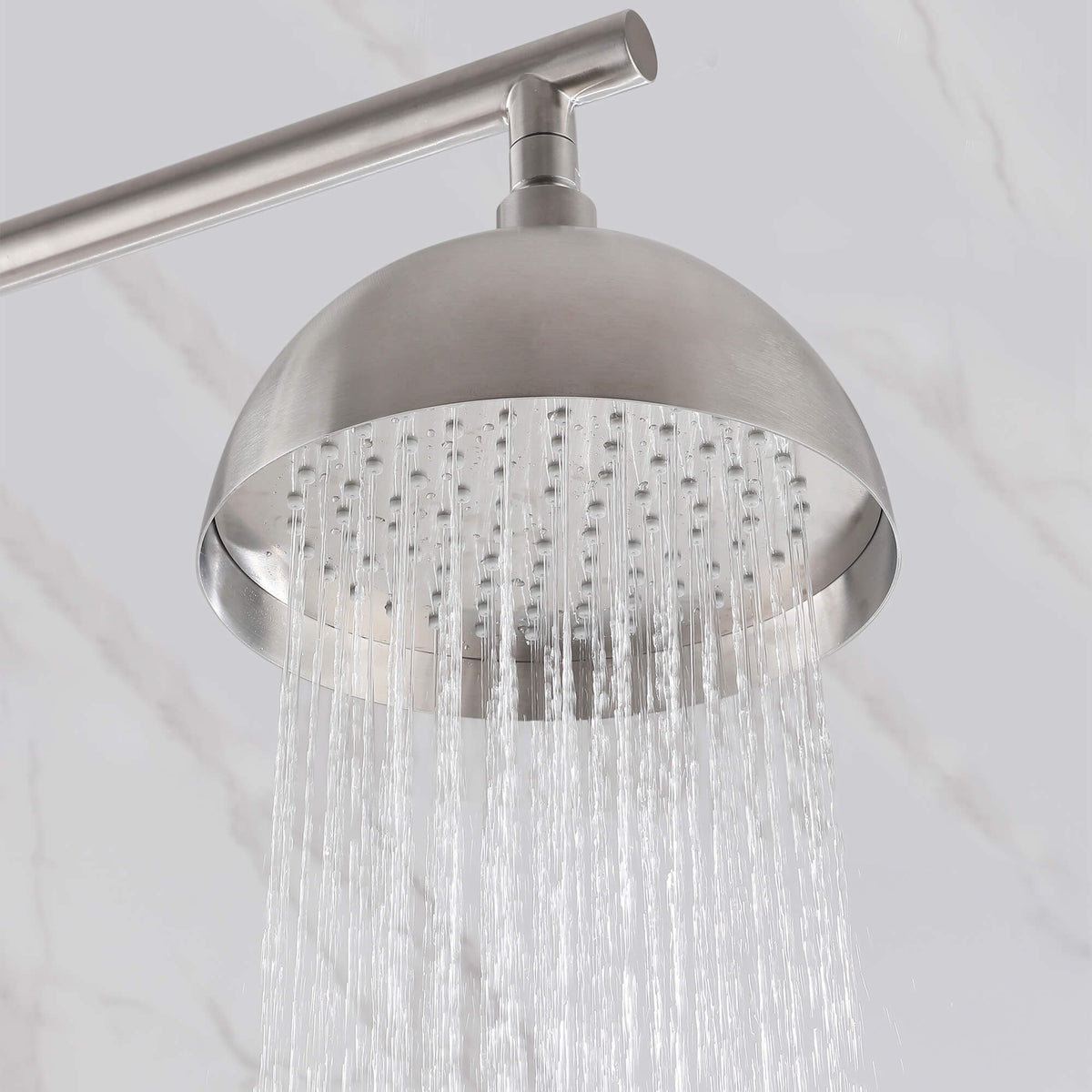 Freestanding 304 Stainless Steel Outdoor Shower with Rainfall Head Hand Shower and Shelf