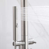 Freestanding 304 Stainless Steel Outdoor Shower with Rainfall Head Hand Shower and Shelf