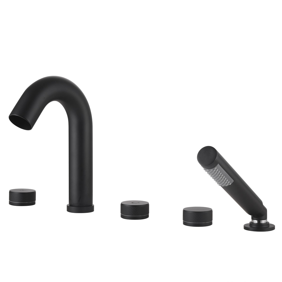 5-Hole Deck-Mount Roman Tub Faucet with Hand Shower and Swivel Tub Spout