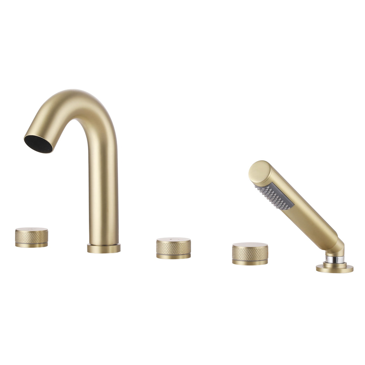 5-Hole Deck-Mount Roman Tub Faucet with Hand Shower and Swivel Tub Spout