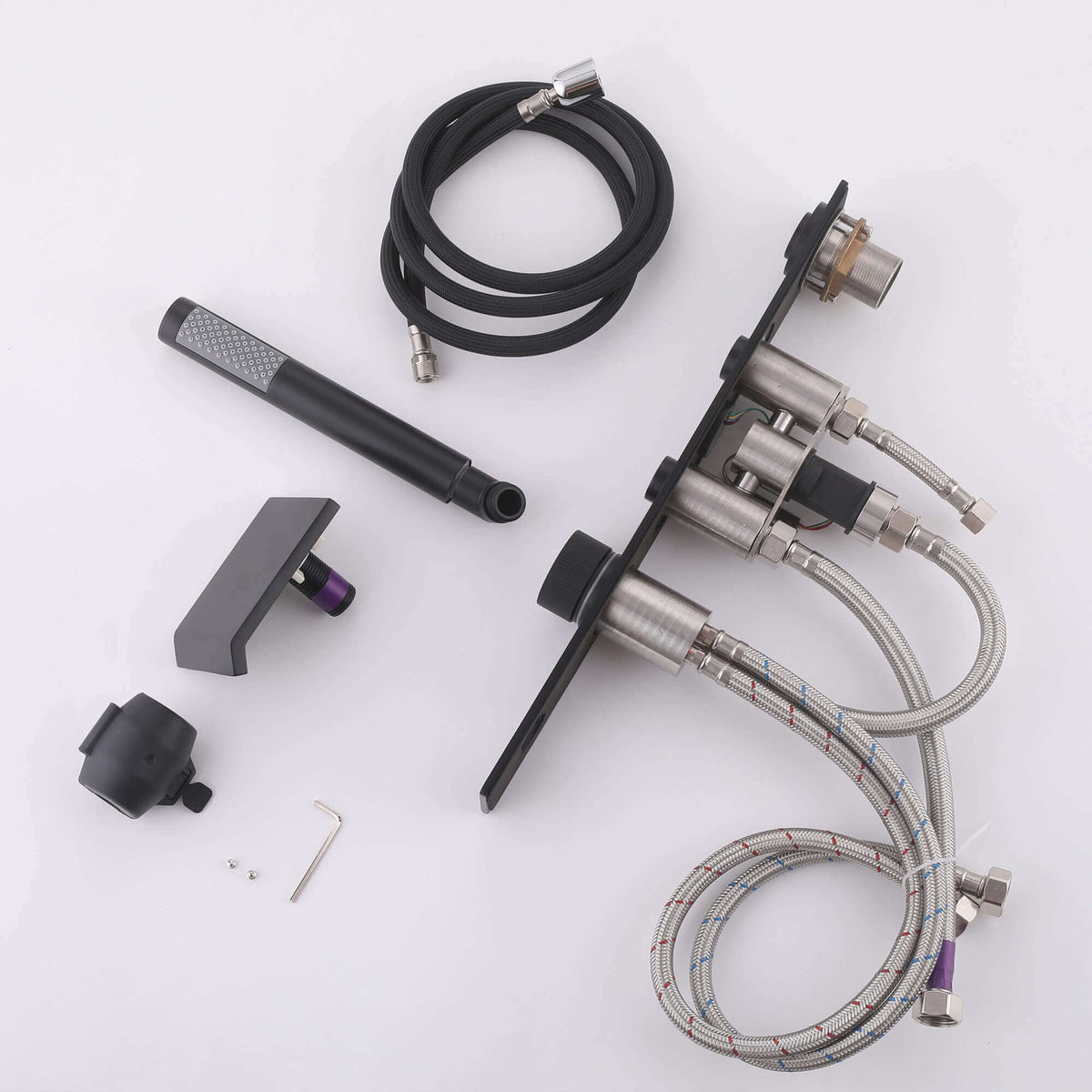 Digital Temperature Display Deck-Mounted Waterfall Tub Faucet with Hand Shower