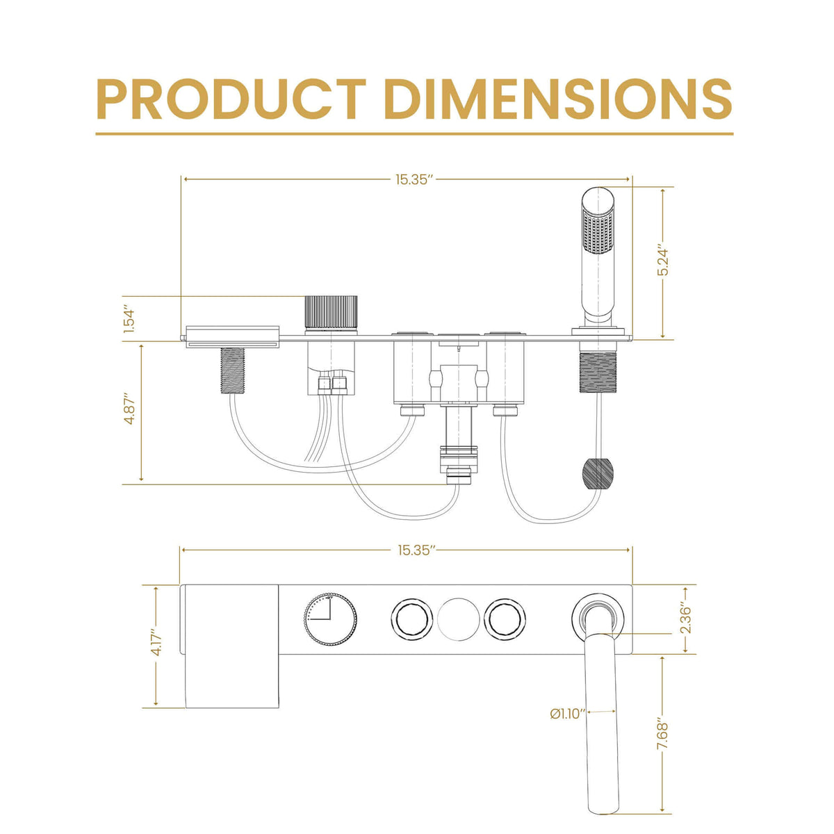 Digital Temperature Display Deck-Mounted Waterfall Tub Faucet with Hand Shower