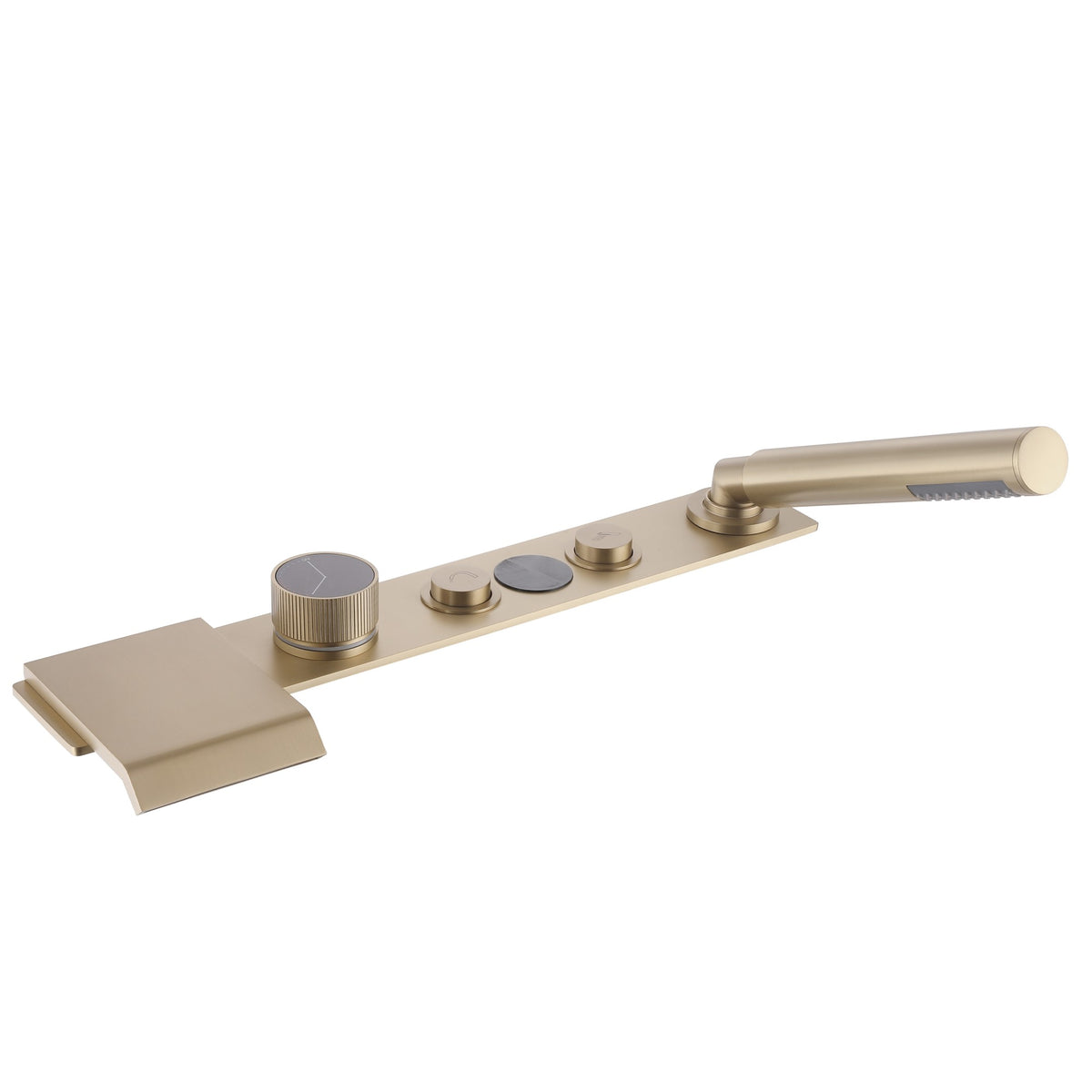 Digital Temperature Display Deck-Mounted Waterfall Tub Faucet with Hand Shower