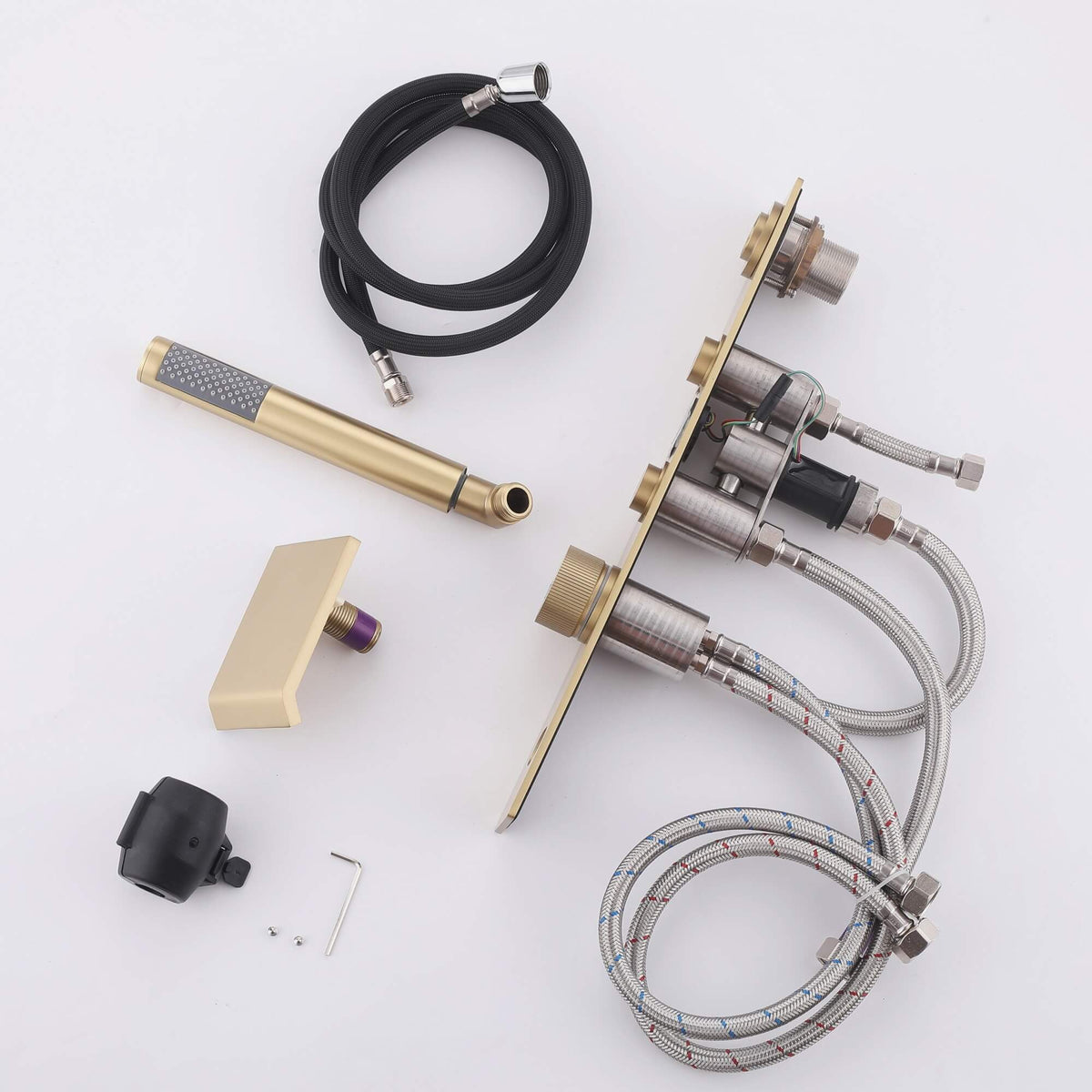 Digital Temperature Display Deck-Mounted Waterfall Tub Faucet with Hand Shower