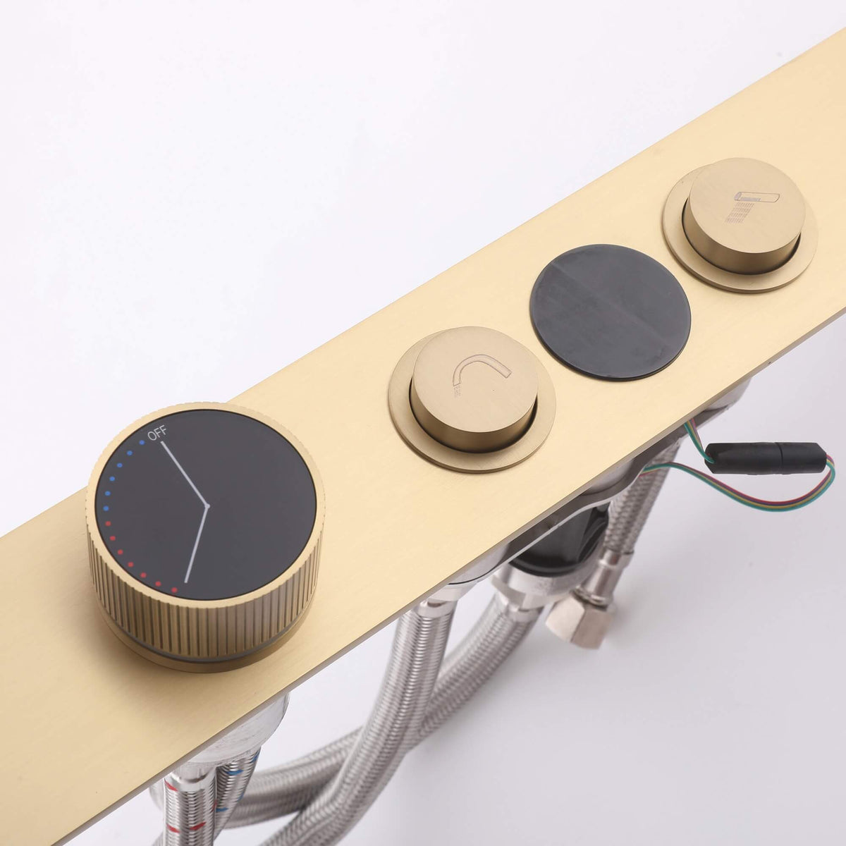 Digital Temperature Display Deck-Mounted Waterfall Tub Faucet with Hand Shower