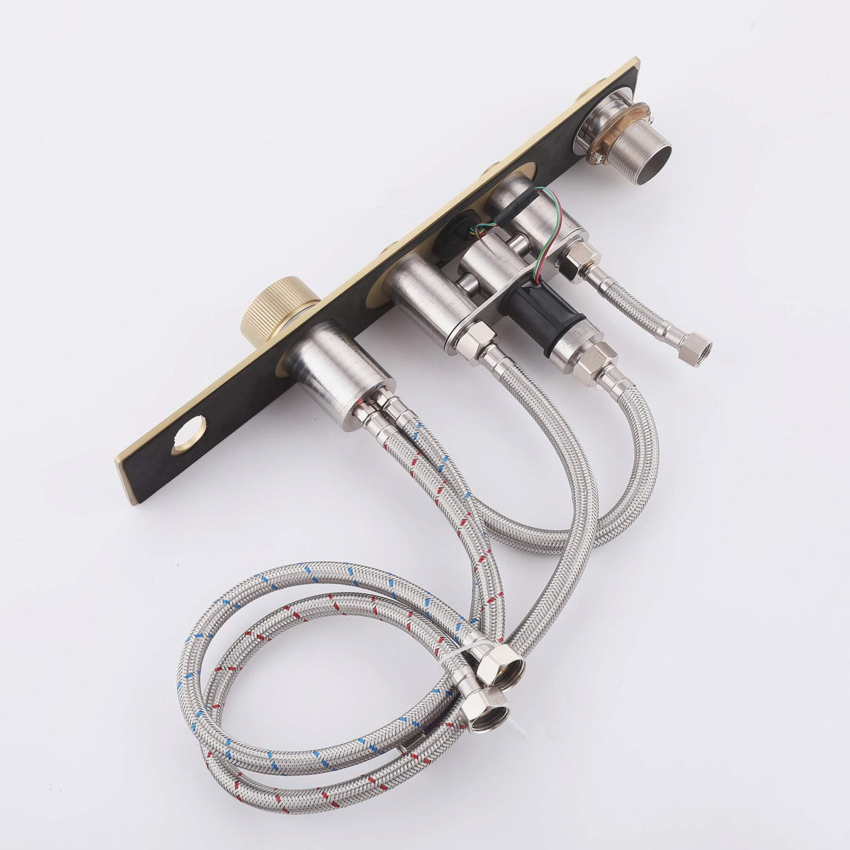 Digital Temperature Display Deck-Mounted Waterfall Tub Faucet with Hand Shower