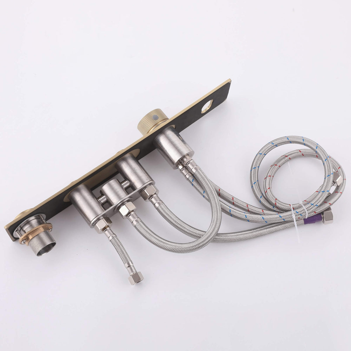 Flat Waterfall Deck-Mounted Bathtub Faucet with Textured Control Knobs and Hand Shower