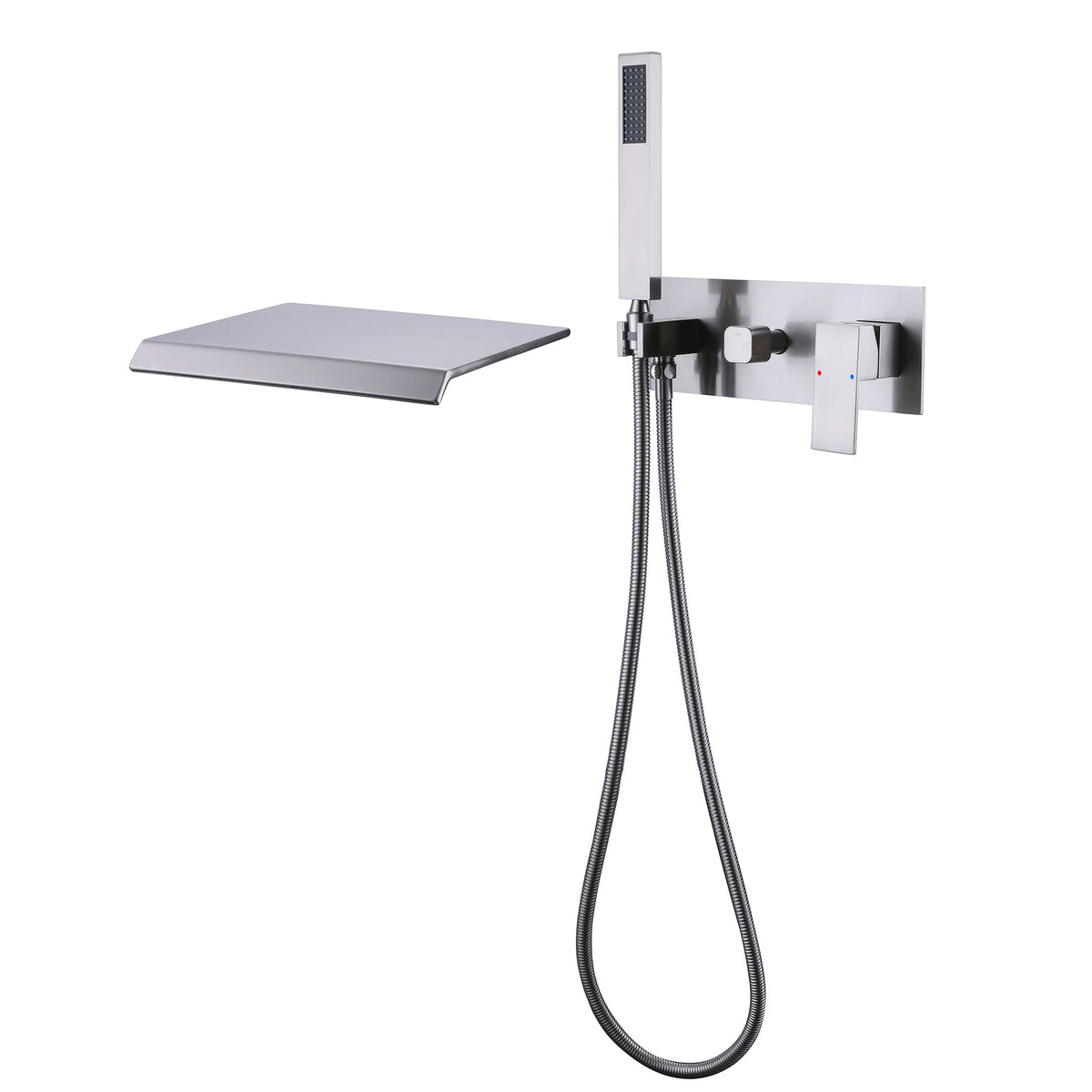 Wall-Mounted Waterfall Tub Filler with Hand Shower Solid Brass Bathtub Faucet