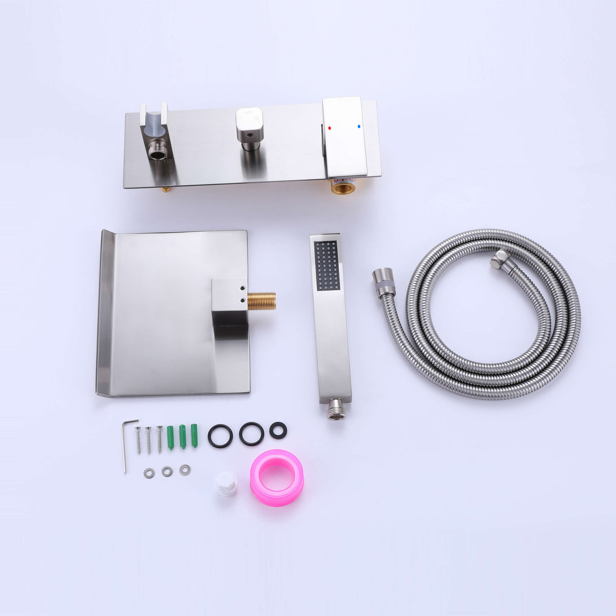 Wall-Mounted Waterfall Tub Filler with Hand Shower Solid Brass Bathtub Faucet