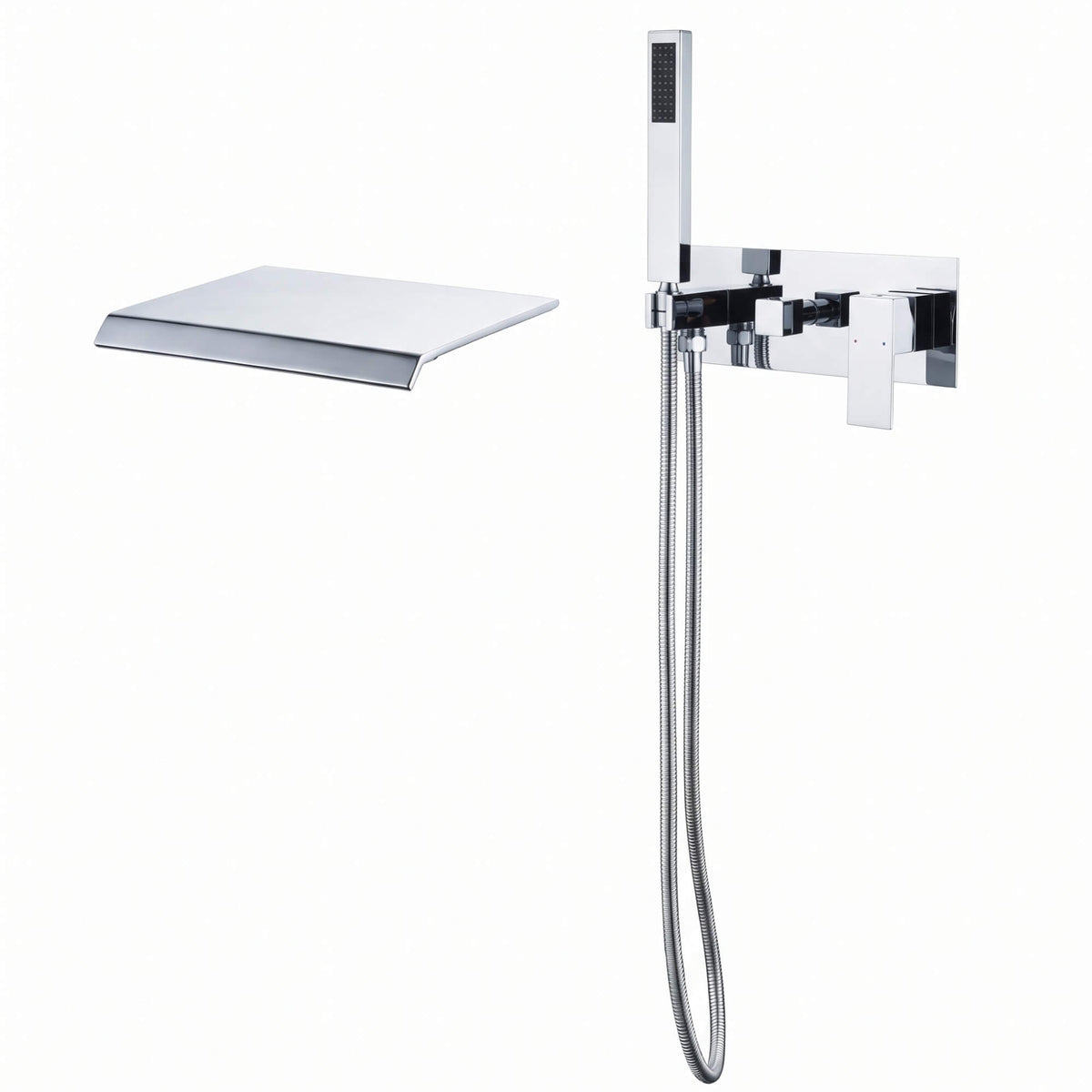 Wall-Mounted Waterfall Tub Filler with Hand Shower Solid Brass Bathtub Faucet