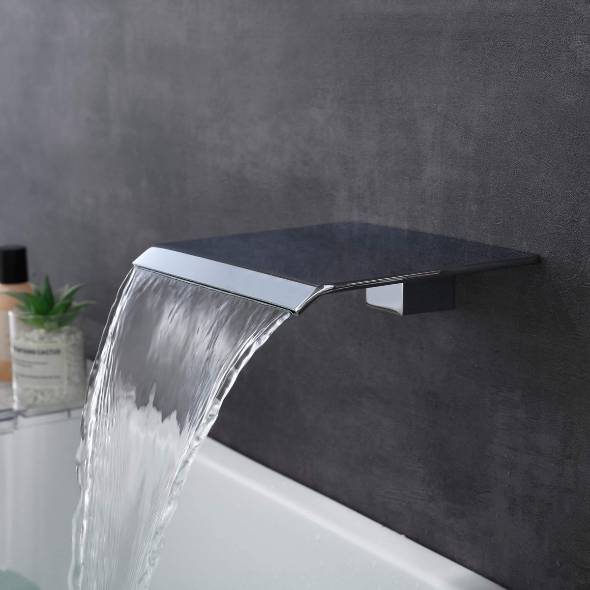 Wall-Mounted Waterfall Tub Filler with Hand Shower Solid Brass Bathtub Faucet