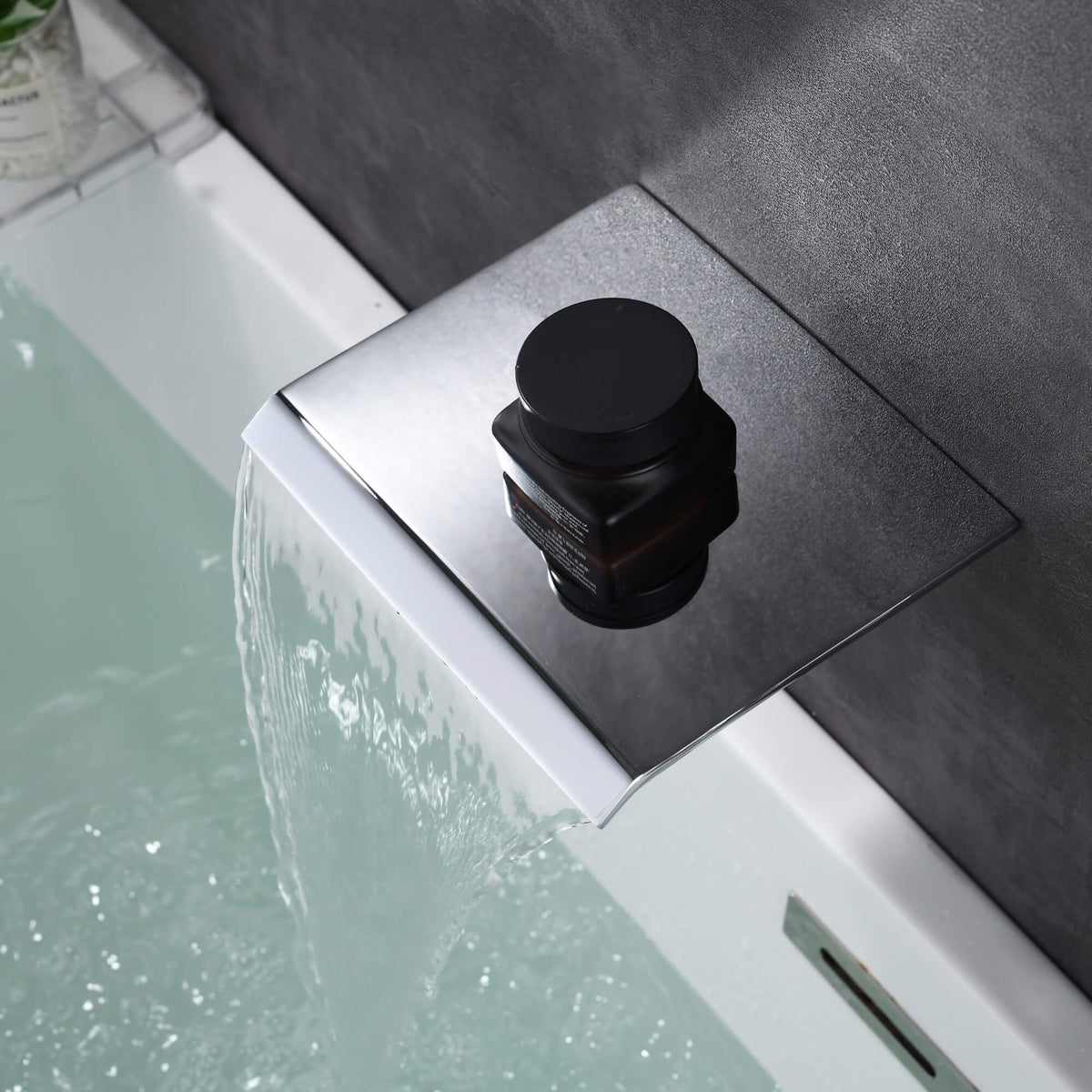 Wall-Mounted Waterfall Tub Filler with Hand Shower Solid Brass Bathtub Faucet