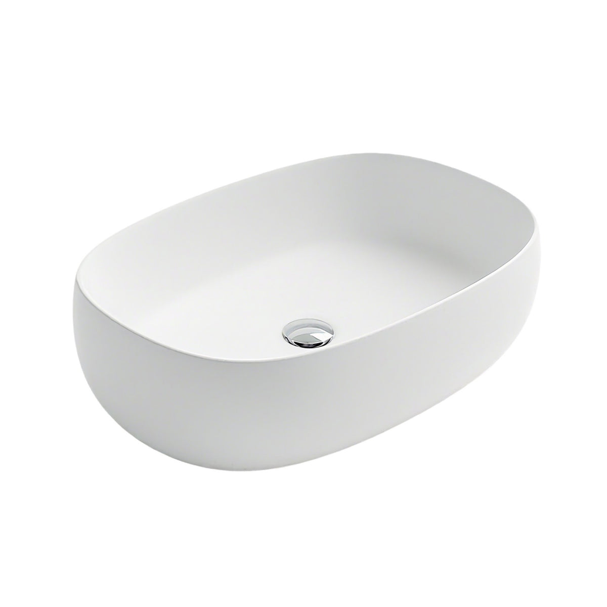 23-Inch Bathroom Oval Vessel Sink Solid Surface Stone Resin Countertop Basin with Pop-Up Drain