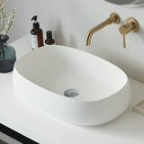 23-Inch Bathroom Oval Vessel Sink Solid Surface Stone Resin Countertop Basin with Pop-Up Drain