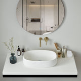 23-Inch Bathroom Oval Vessel Sink Solid Surface Stone Resin Countertop Basin with Pop-Up Drain