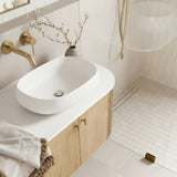 23-Inch Bathroom Oval Vessel Sink Solid Surface Stone Resin Countertop Basin with Pop-Up Drain