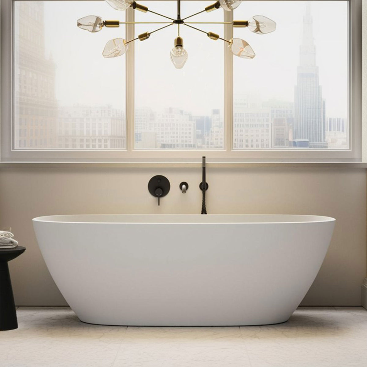 stone resin freestanding soaking tub modern bathroom