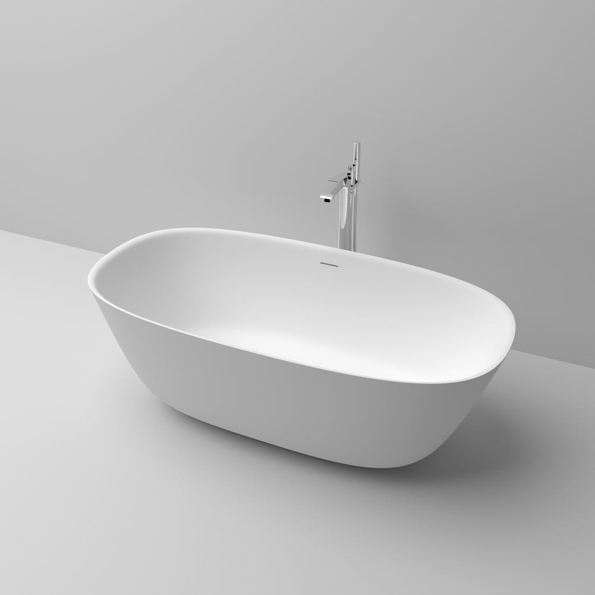 Modern Solid Surface Freestanding Soaking Bathtub with Dual Drain Covers
