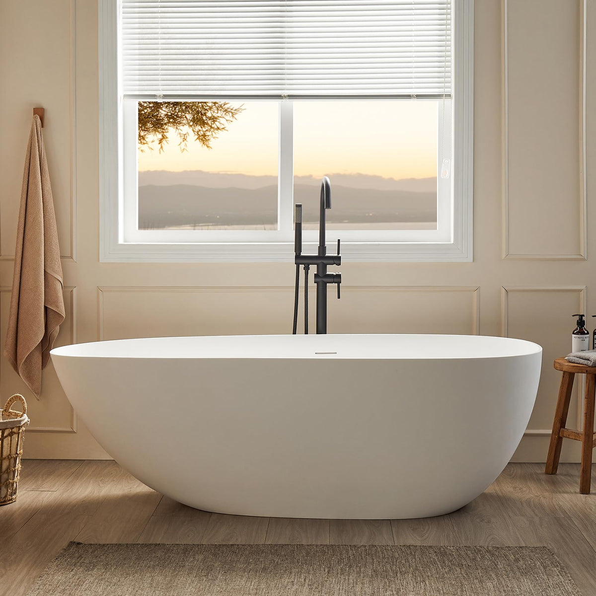 stone resin freestanding soaking tub with drain and overflow