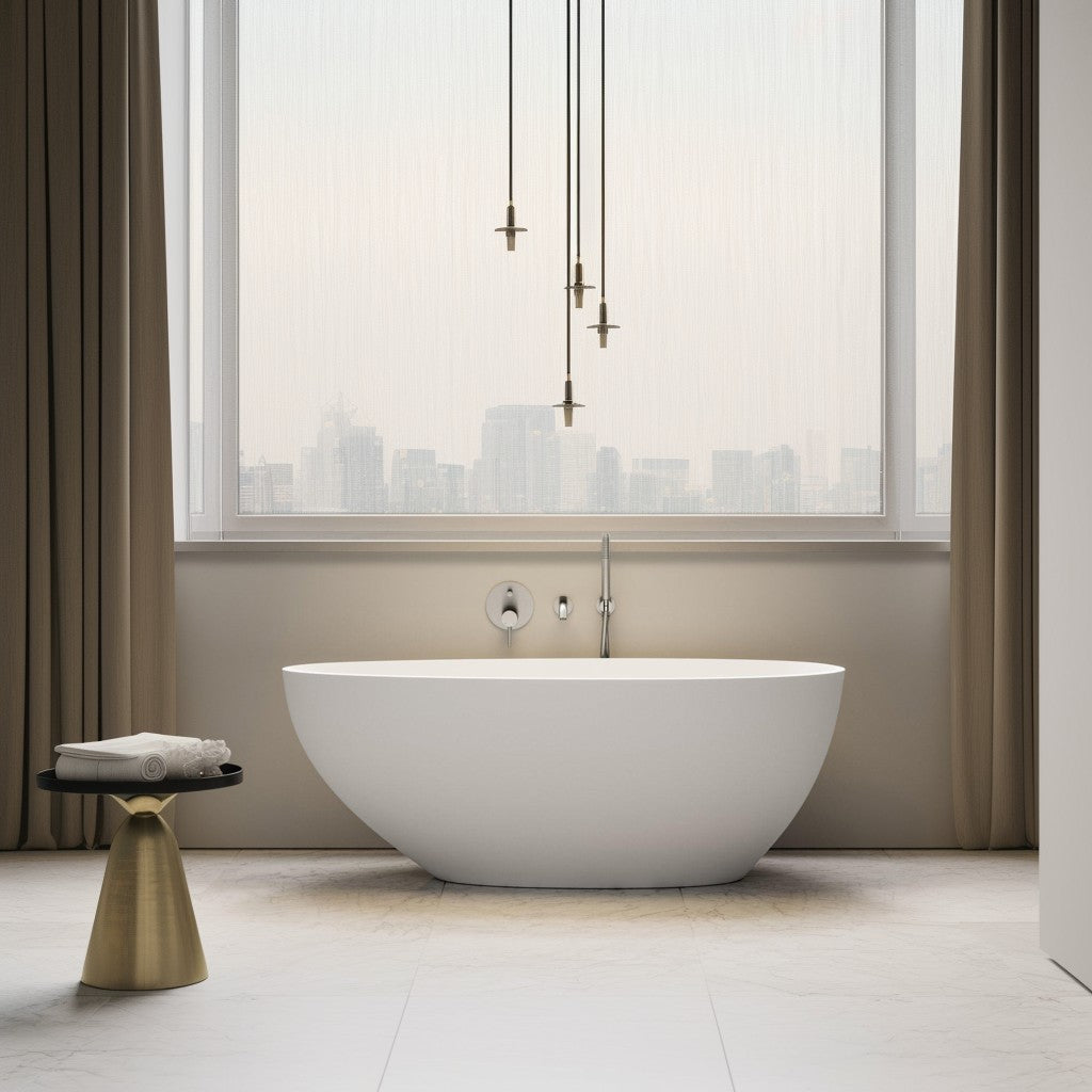 Slip-Resistant Stone Resin Freestanding Soaking Bathtub