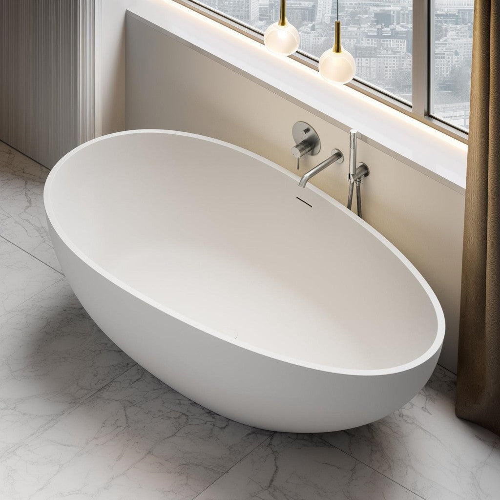 Slip-Resistant Stone Resin Freestanding Soaking Bathtub