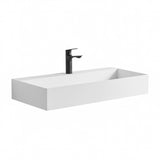 Matte White Wall-Mounted Bathroom Sink Stone Resin Rectangular Basin with Drain